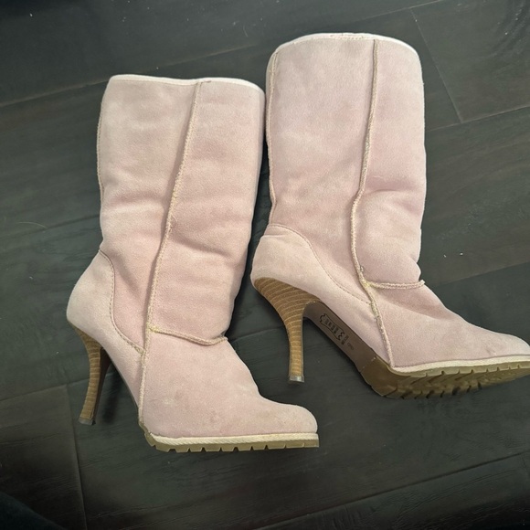 Pink Suede Women's Boots y2k Barbie Sherpa lined diva coquette winter 8 - Picture 4 of 8